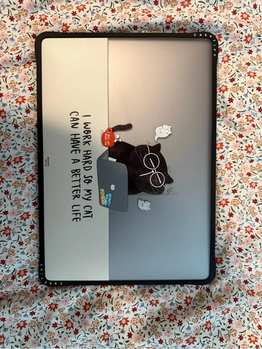 Casetify Floral Cat Laptop Sleeve in White and Black